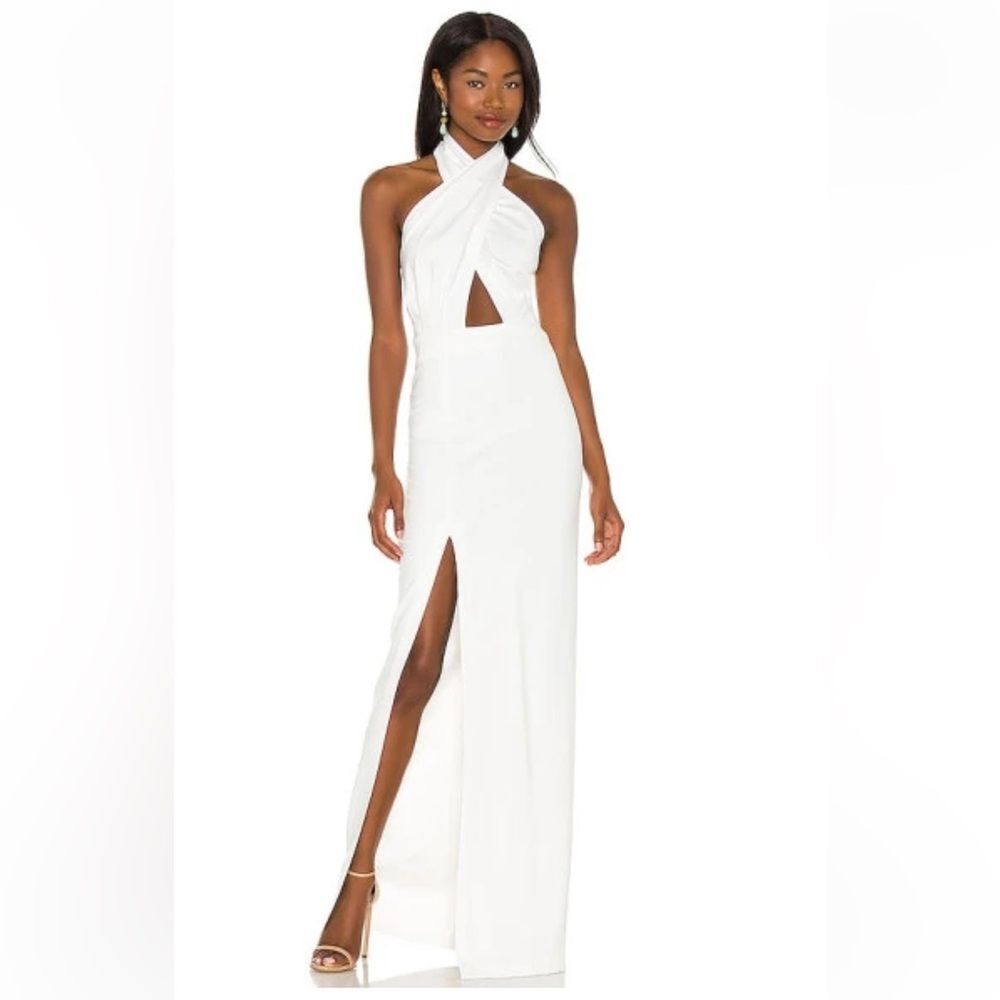 Amanda Uprichard X REVOLVE Zahara Gown in White Small Halter Reception Dress